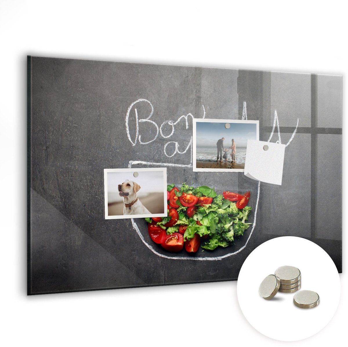 Coloray Glazen Magneetbord - Magnetisch Bord Eet smakelijk inscriptie - 60x40 cm - Veelkleurig Magneetbord - Magnetic Board - Glazen Magneetbord