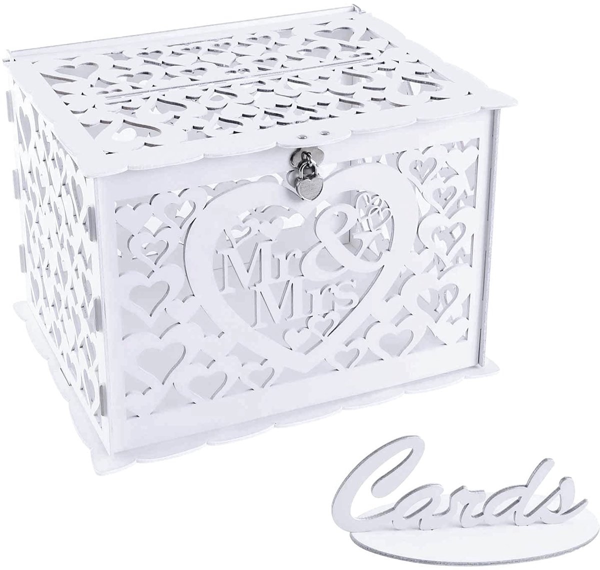 SnelShoppen - Benjia Bruiloft Cadeaukaartenbox - Vintage Grote Houten Cadeaubonnenbox - Geldbox en Brievenbus met Slot - Wit voor Bruiloft, Verjaardag