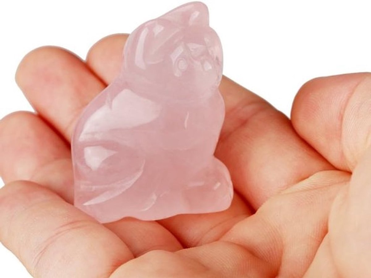Roze kwarts kattenvormige natuurlijke kristaldecoratie voor thuis en kantoor, uniek en stijlvol accessoire voor interieurdecoratie