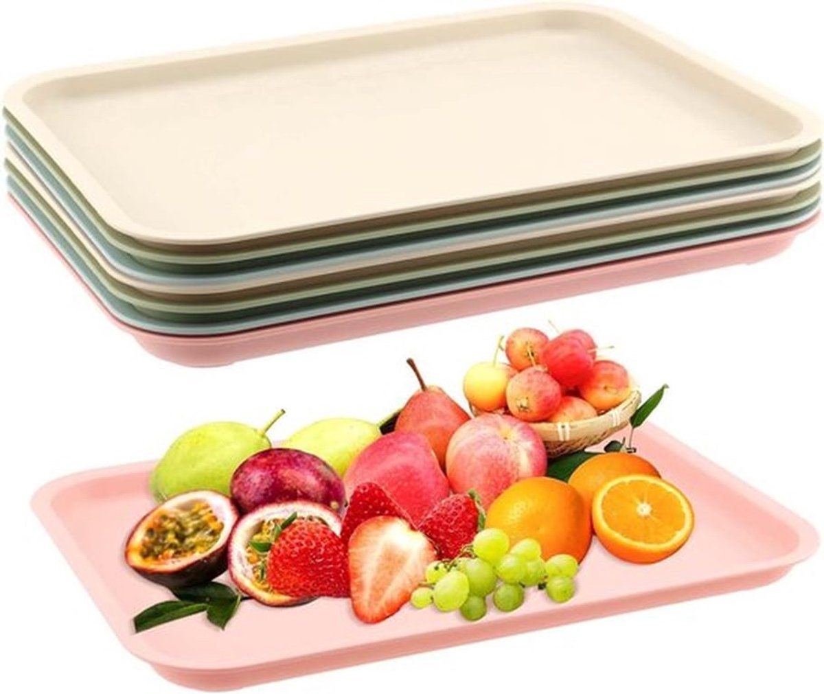 8 Stuks Rechthoekige Plastic Dienbladen 36,5×26,5 cm voor Feesten, Keukens en Restaurants in 4 Kleuren