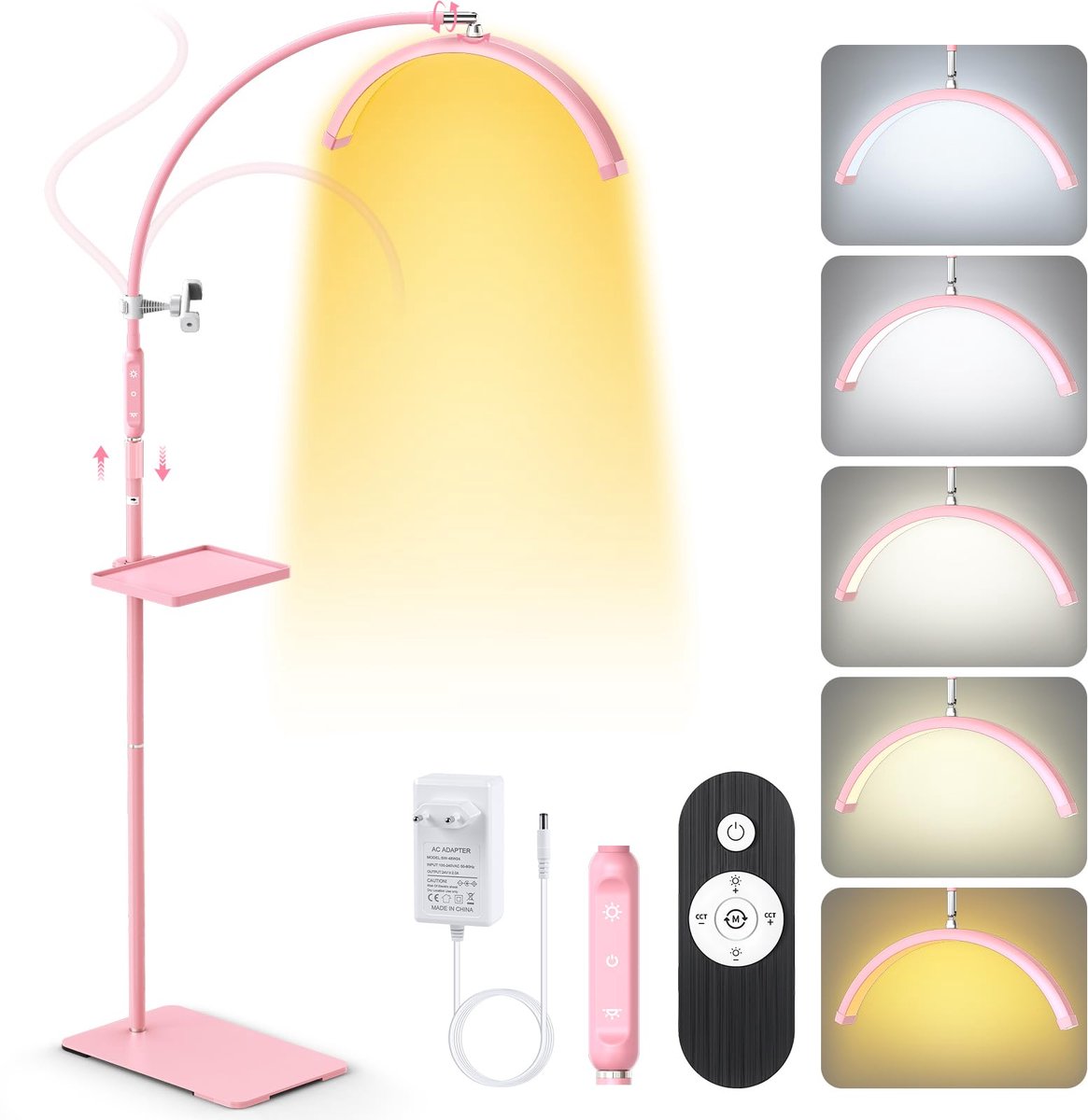 SnelShoppen - Professionele Lampe voor Wimpers - 18" Vouwbare Halve Maan Lamp voor Nagelstudio - LED Licht - Dimbaar - Ideaal voor Wimpers, Nagels, Be