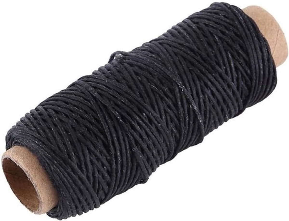 Duurzame 150D Gewaxte Draad voor Leerbewerking - 50m Leernaald, Handstikken en Naaien, 1mm Dikte (Zwart)