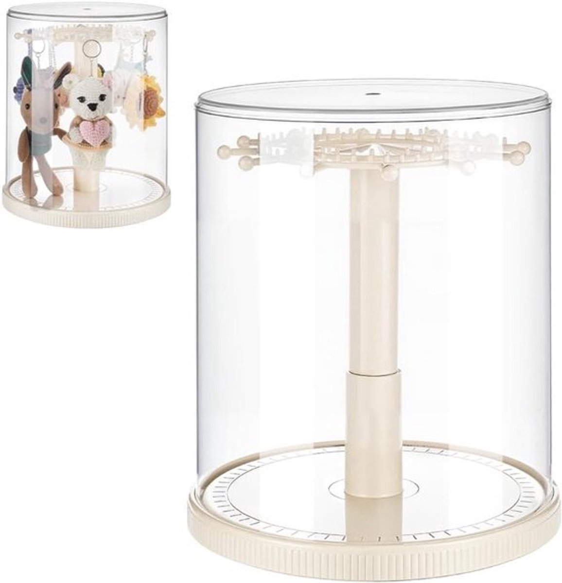 Draaiende Displaykast voor Poppen 5.9-6.7 inch - Transparante Stofdichte Opbergdoos met Stapelbare Stand - Beschermende Vitrinekast voor Pluche Poppen