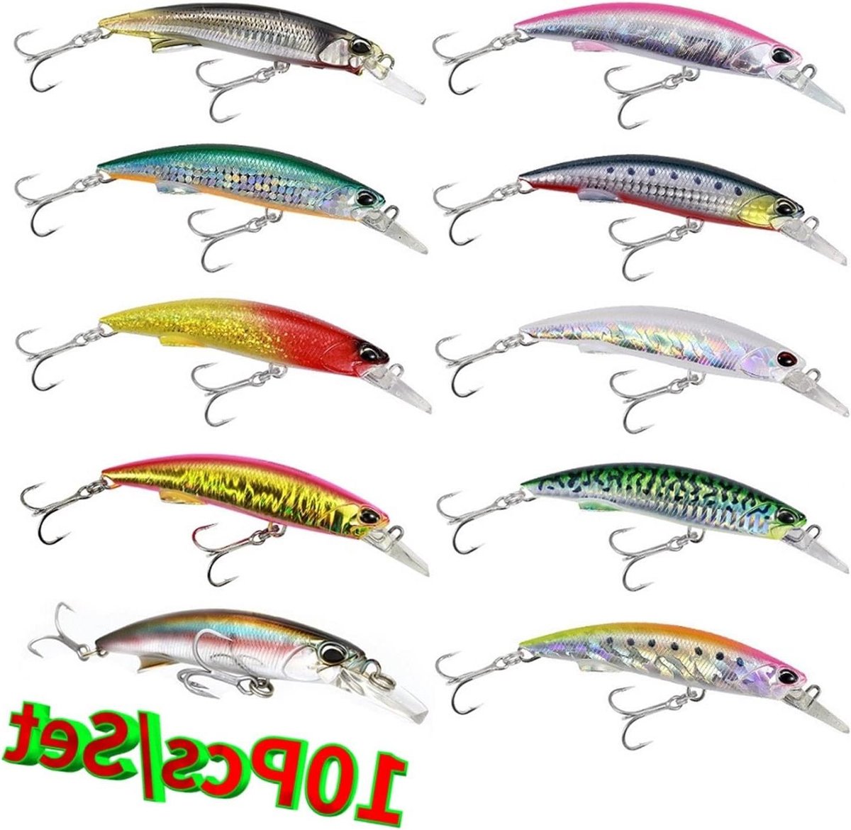 Vis Lokaas Set - Crankbait Lokaas - Vissen Vangen - Realistische Zwembewegingen - 92mm 40g - 10 Kleuren