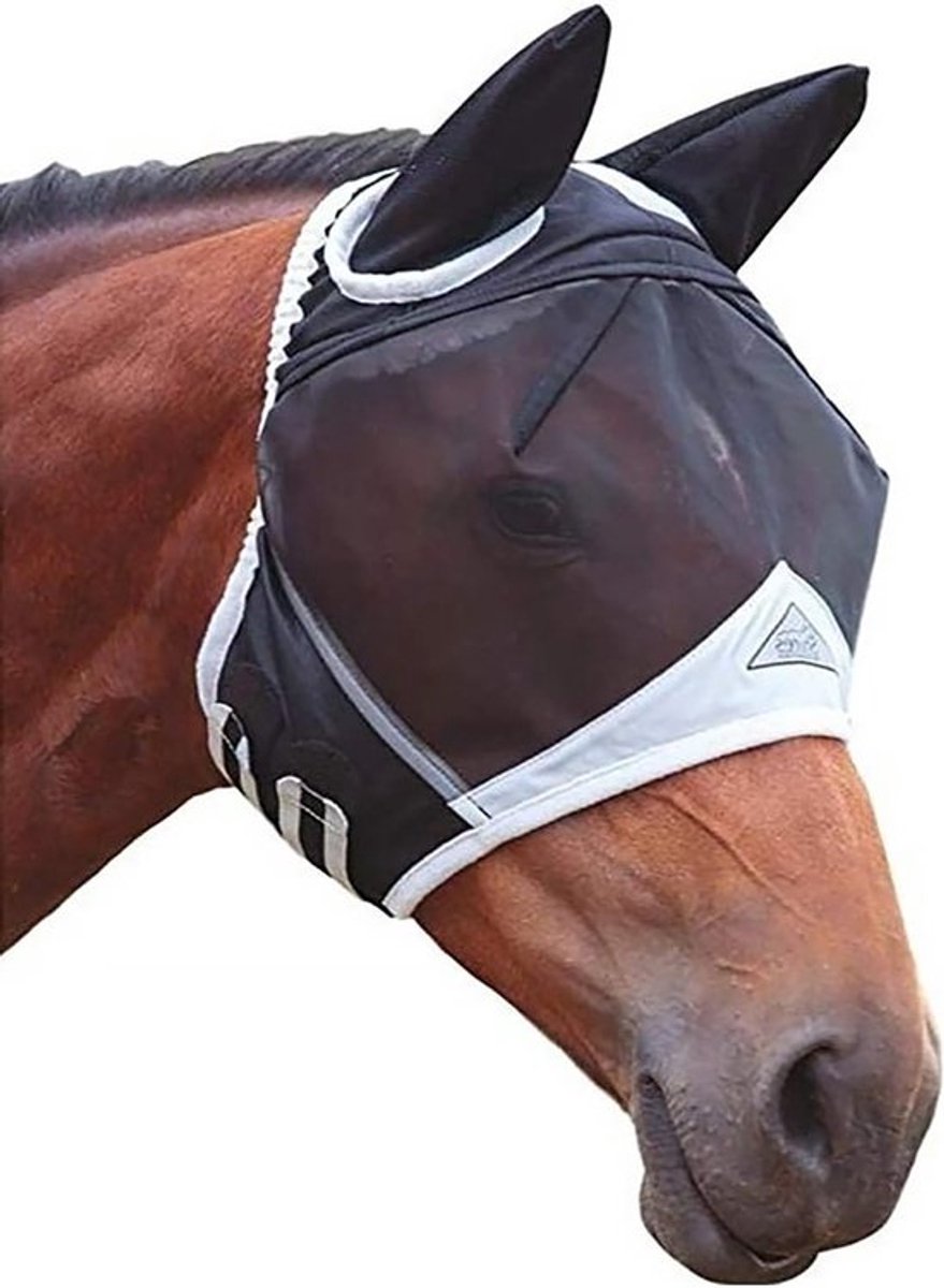 Ademend Vliegendek voor Paarden met Oren - Anti-Muggen Bescherming voor Zwart-Wit Paarden - Maat L