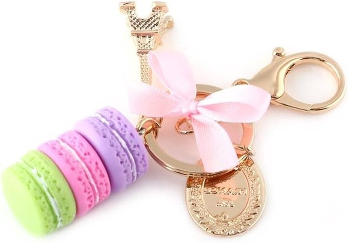 Schattige kleurrijke macaron sleutelhanger met Eiffeltoren hanger - Leuke decoratie voor kinderen, feestjes en cadeaus voor Kerstmis