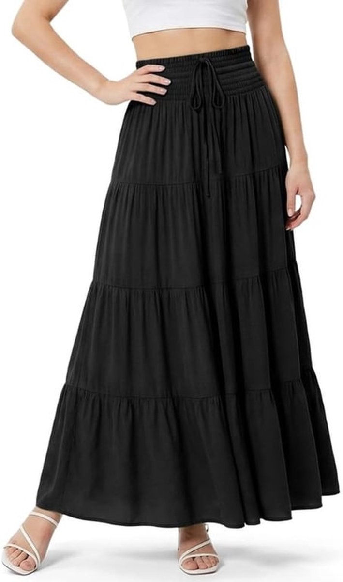Vloeiende A-lijn Maxi Rok voor Dames, Hoge Taille met Elastische Tailleband, Casual Boho Stijl voor Strand en Dagelijks Gebruik