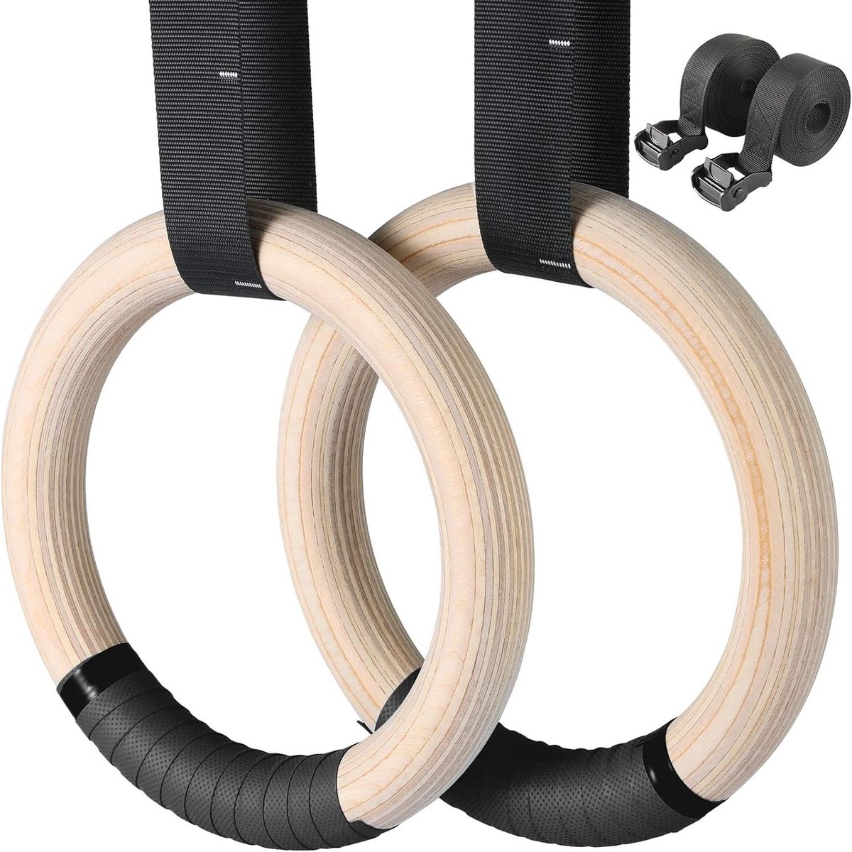 Gymnastiek Ringen - Houten Ringen - Full Body Workout - Verstelbare Banden - 28mm of 32mm - Houtkleur