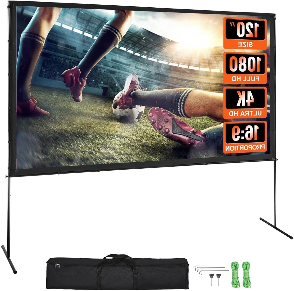 Projectorscherm met standaard - Filmscherm buiten - Thuisbioscoop creëren - Kreukvrij polyester - 120 inch 16:9 - Wit