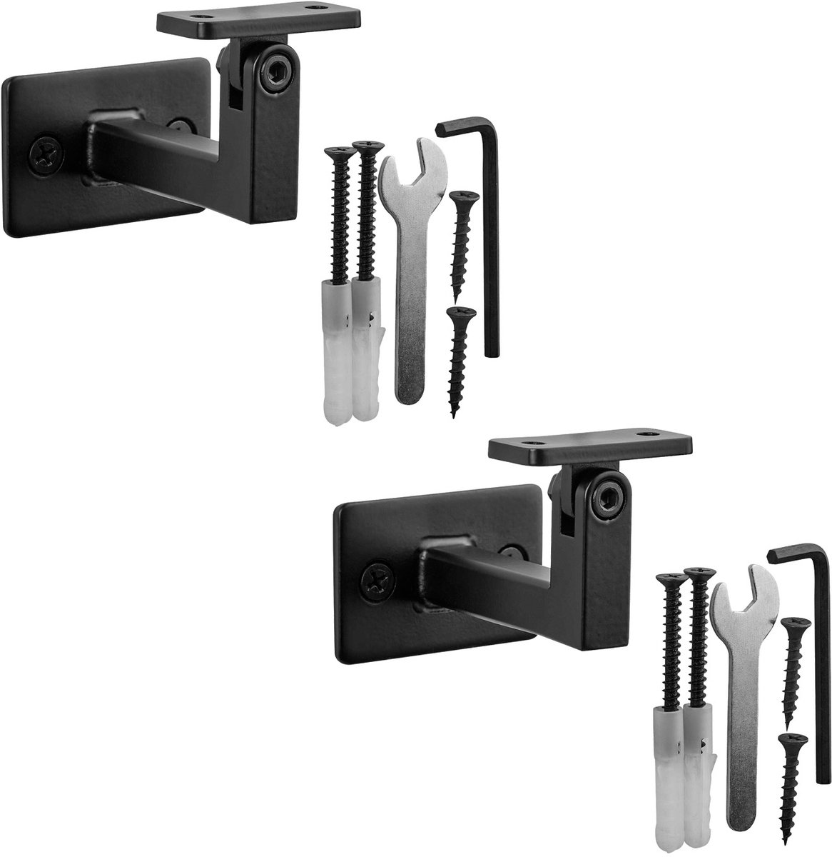 SOTECH Set van 2 leuninghouder NEXUS 90° verstelbaar voor vierkante leuningen (58 x 71 x 58 mm staal zwart poedercoating) voor een exacte aanpassing aan traphellingen en montagesituaties