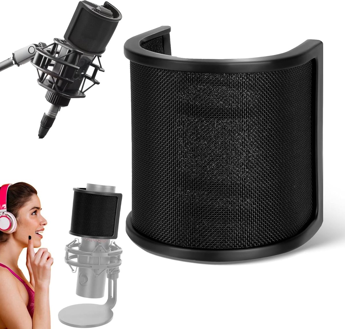 SnelShoppen - Anti-Pop Microfoonfilter, Popfilter, Net Duster Filter voor Draagbare Microfoons, Geluidsstudio Microfoons, Zwart