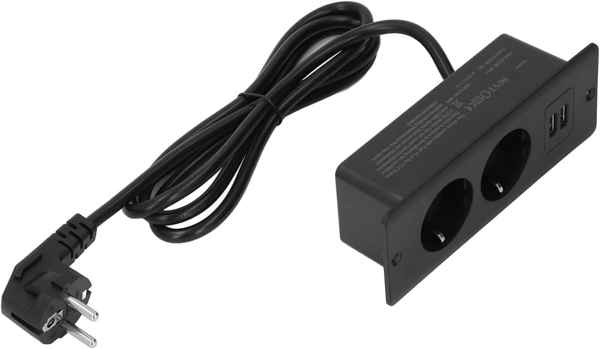 SnelShoppen - Ingebouwde Stopcontact Tafel Socket met 2 USB en 2 AC Uitgangen - Recessed Desk Power Hub 230V 10A met 1.5M Kabel voor Thuis en Kantoor