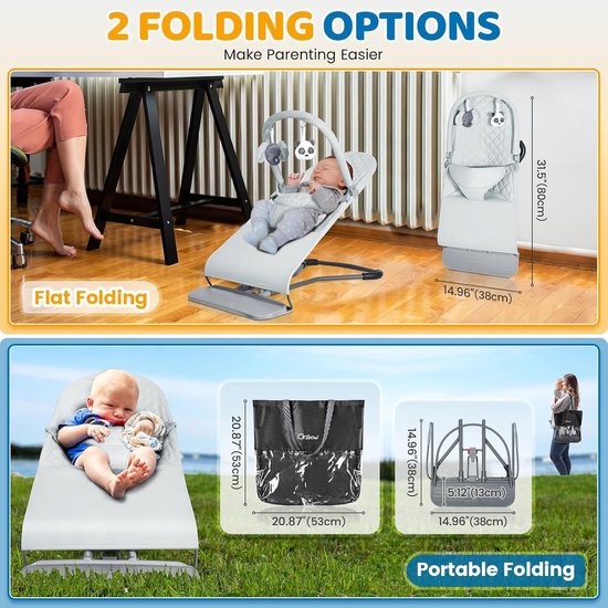 Baby wipstoel - Schommelbank - Ontspannen en spelen - Inclusief speelgoed - Tot 9kg - Grijs — afbeelding 5