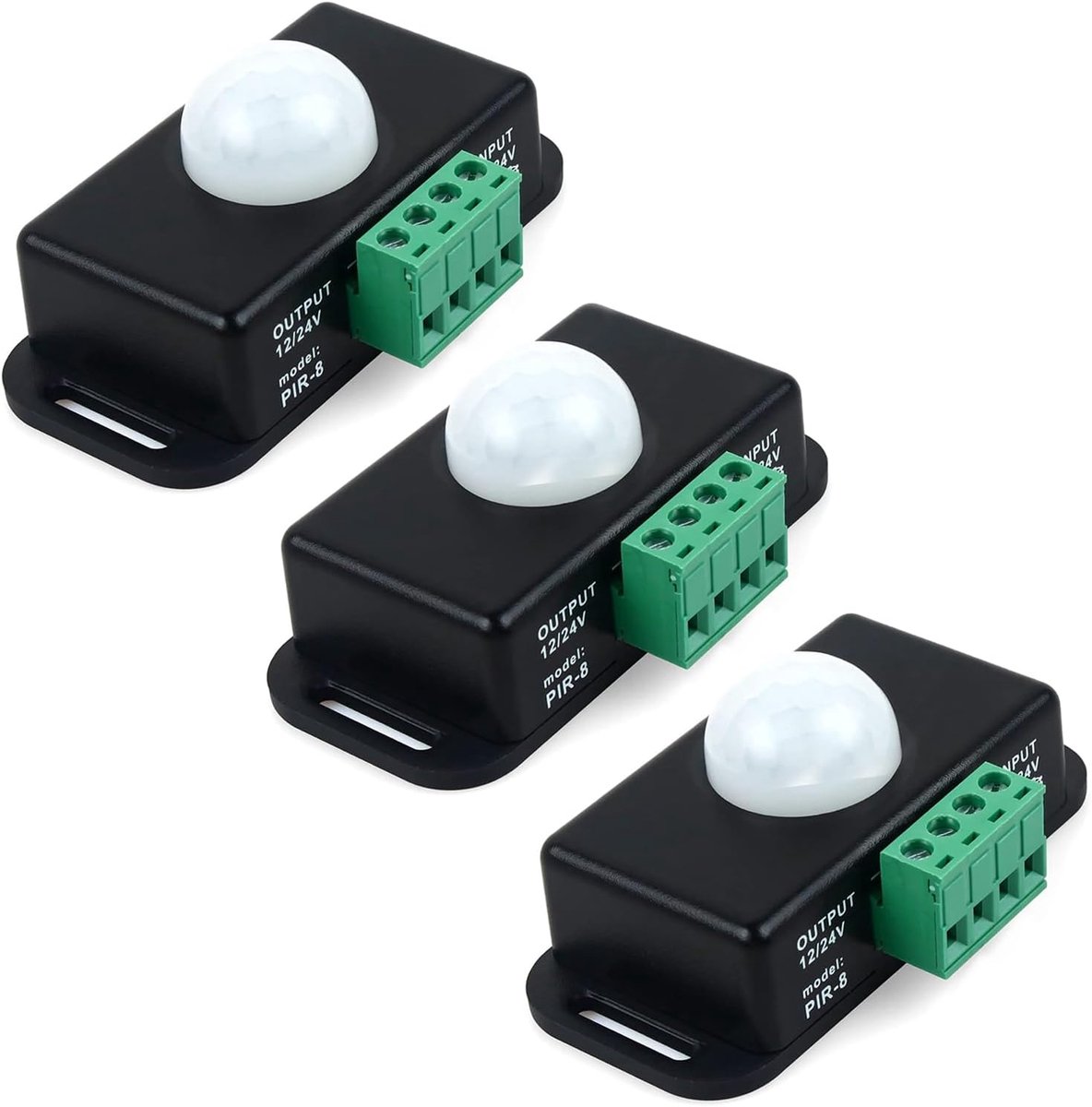 SnelShoppen - 3Pcs 12V/24V Bewegingssensor Schakelaar, PIR Sensor LED Schakelcontroller voor Flexibele LED Strips, Instelbare Vertragingstijd, 8m Dete