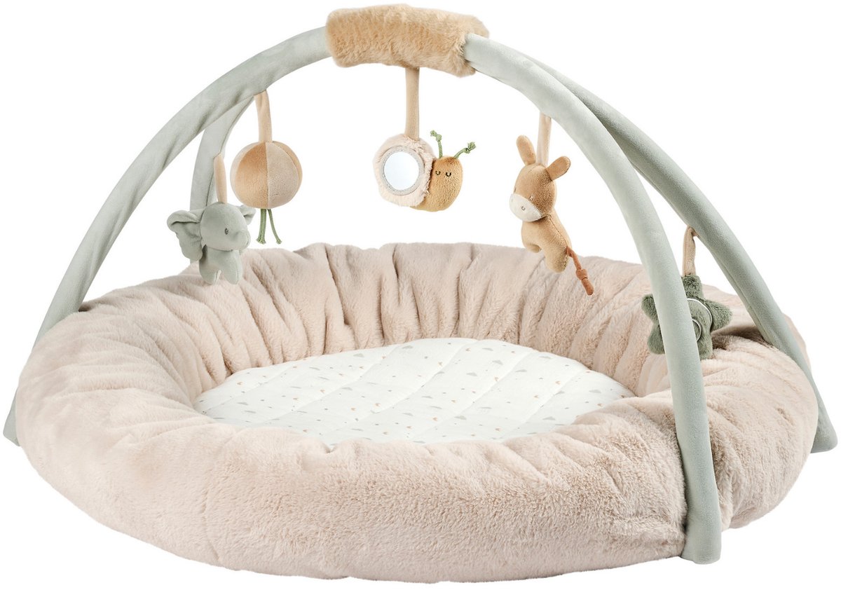 Nattou LouLou Speelmat Baby met Ronde Bogen - 90 cm - Activiteiten Speelkleed Baby - Baby Speelgoed - Gewatteerde Randen - Groen - Beige - Ecru