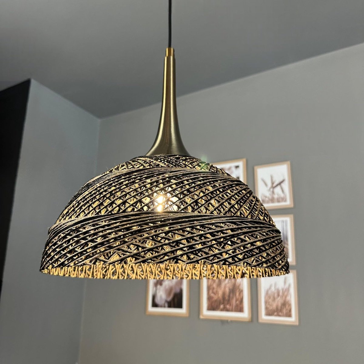 Bamyum Yimpi hanglamp Ø30 cm, hanglamp vintage, industrieel van stof E27, woonkamerlamp hangend, eettafel, keukenlamp donkerbruin