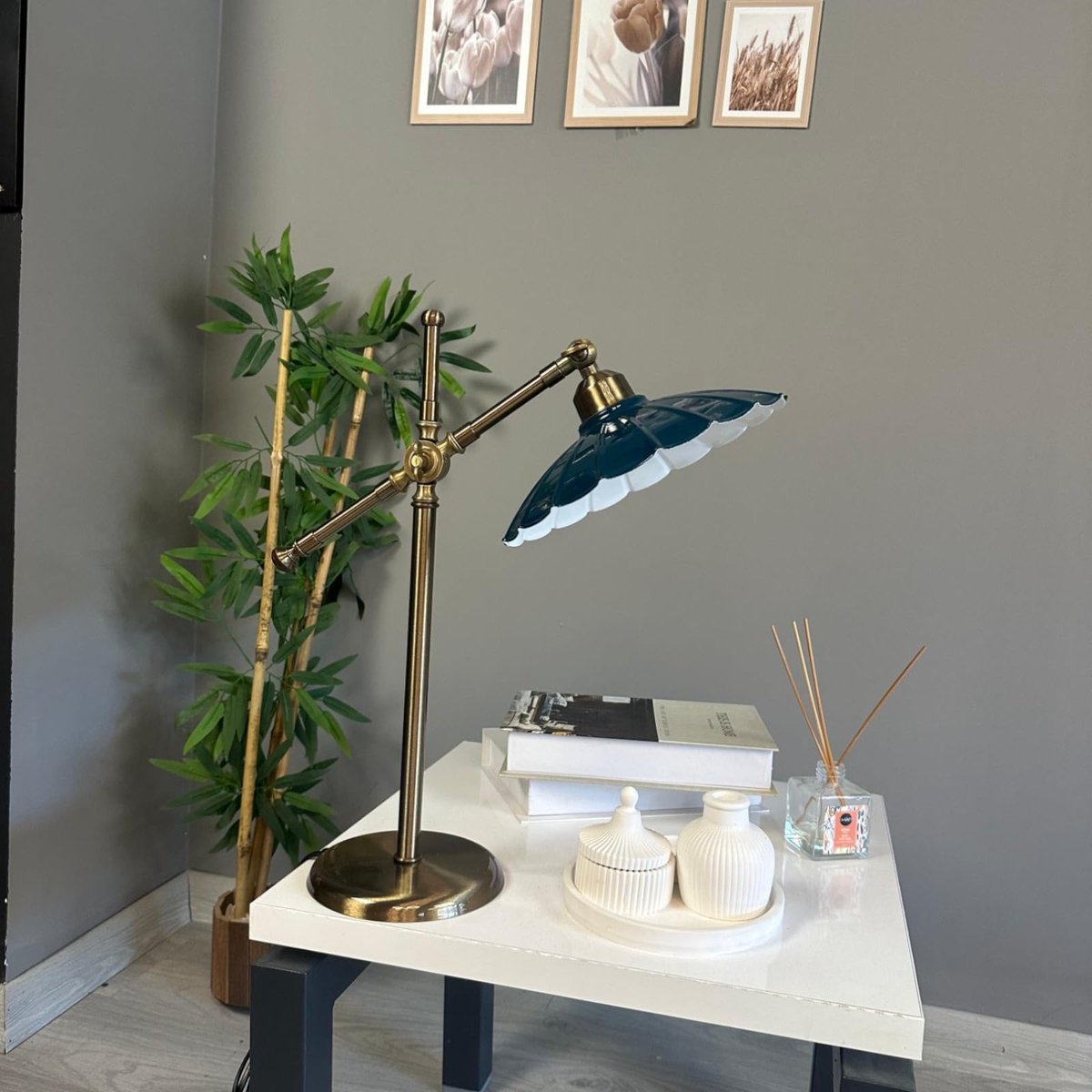 Bamyum Risso retro tafellamp met kabel, nachtlamp, woonkamer, vintage tafellamp marineblauw