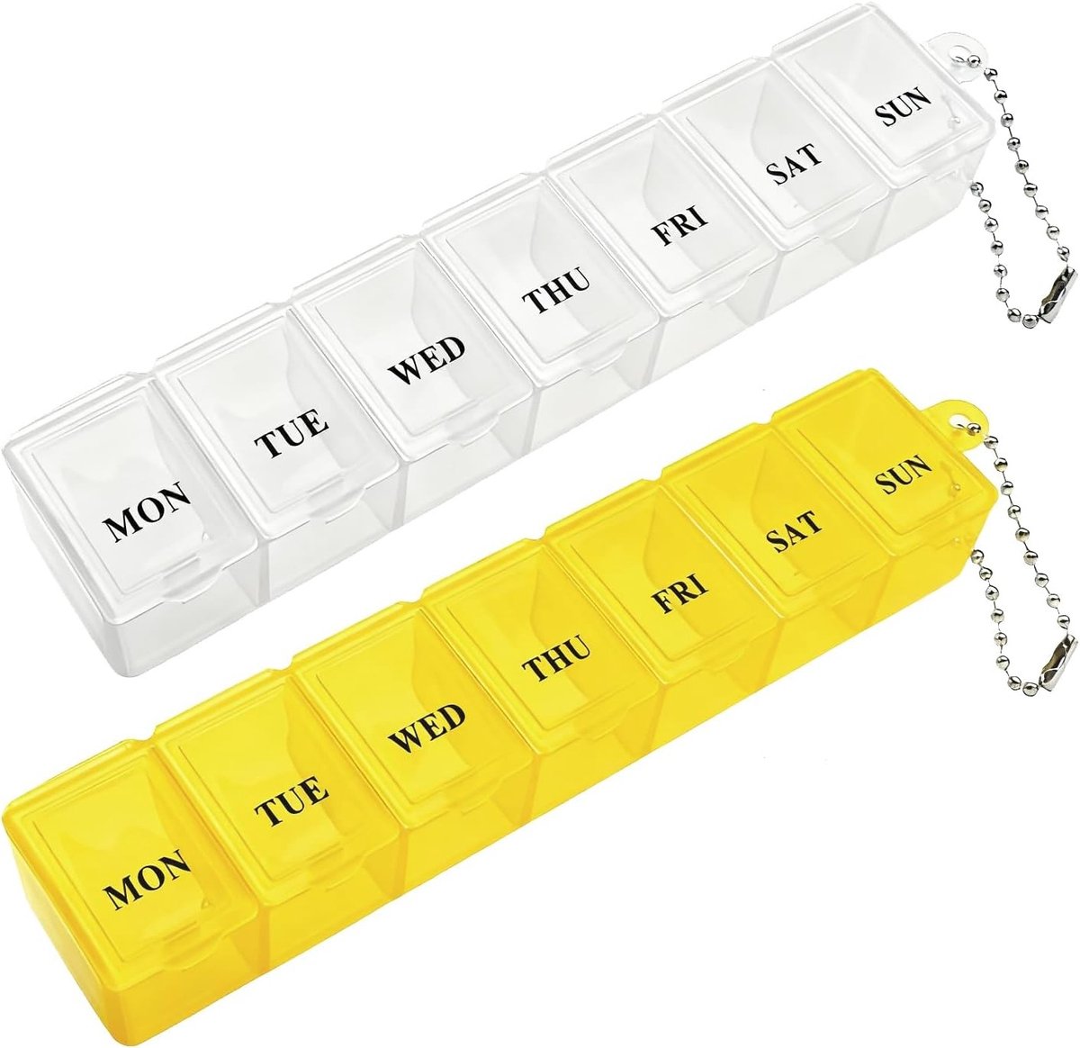 2-delige Medicijnbox, Draagbare Pillen Organizer, 7 Dagen Tabletten Box met Compartimenten voor Medicatie, Supplementen en Vitaminen (Geel en Wit)