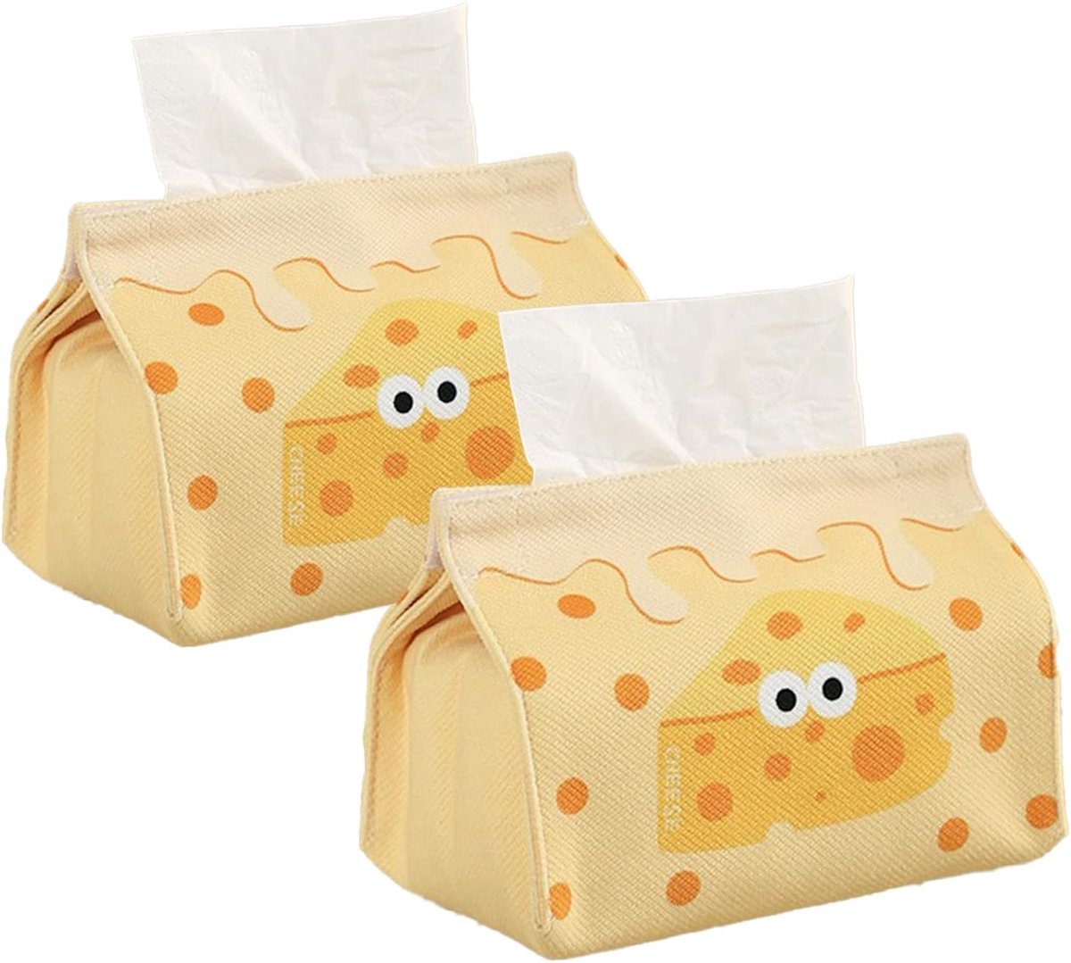 SnelShoppen - 2 Stuks Tissue Box Houder, Tissue Box Covers, Schattige Tissue Houder met Kaaspatroon, Vouwbare Tissue Dispenser voor Badkamer, Slaapkam