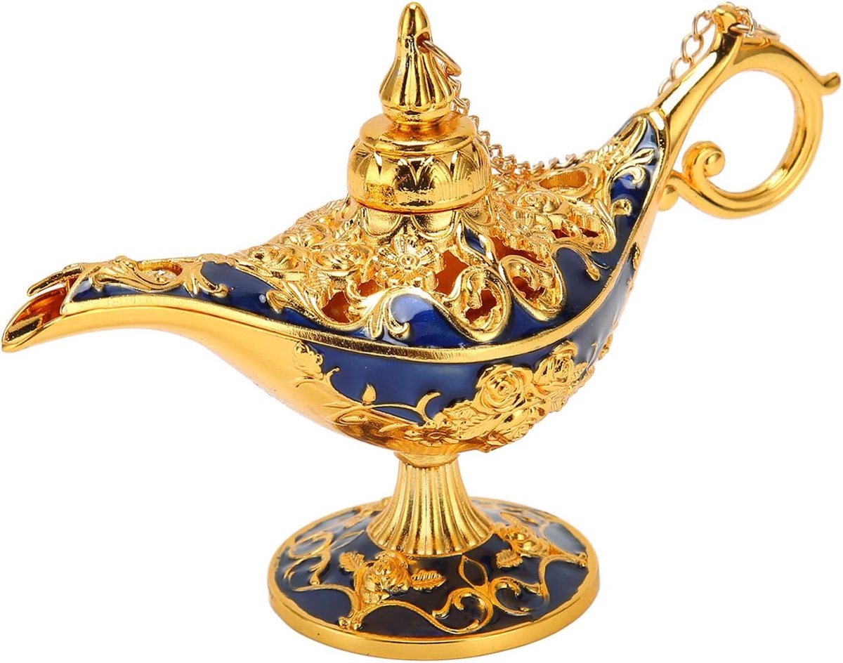 Vintage Collectible Rare Small Genius Lamp Gold and Sapphire Blue Decoration Legend Genius Light Magic Decor for - ShopVlot