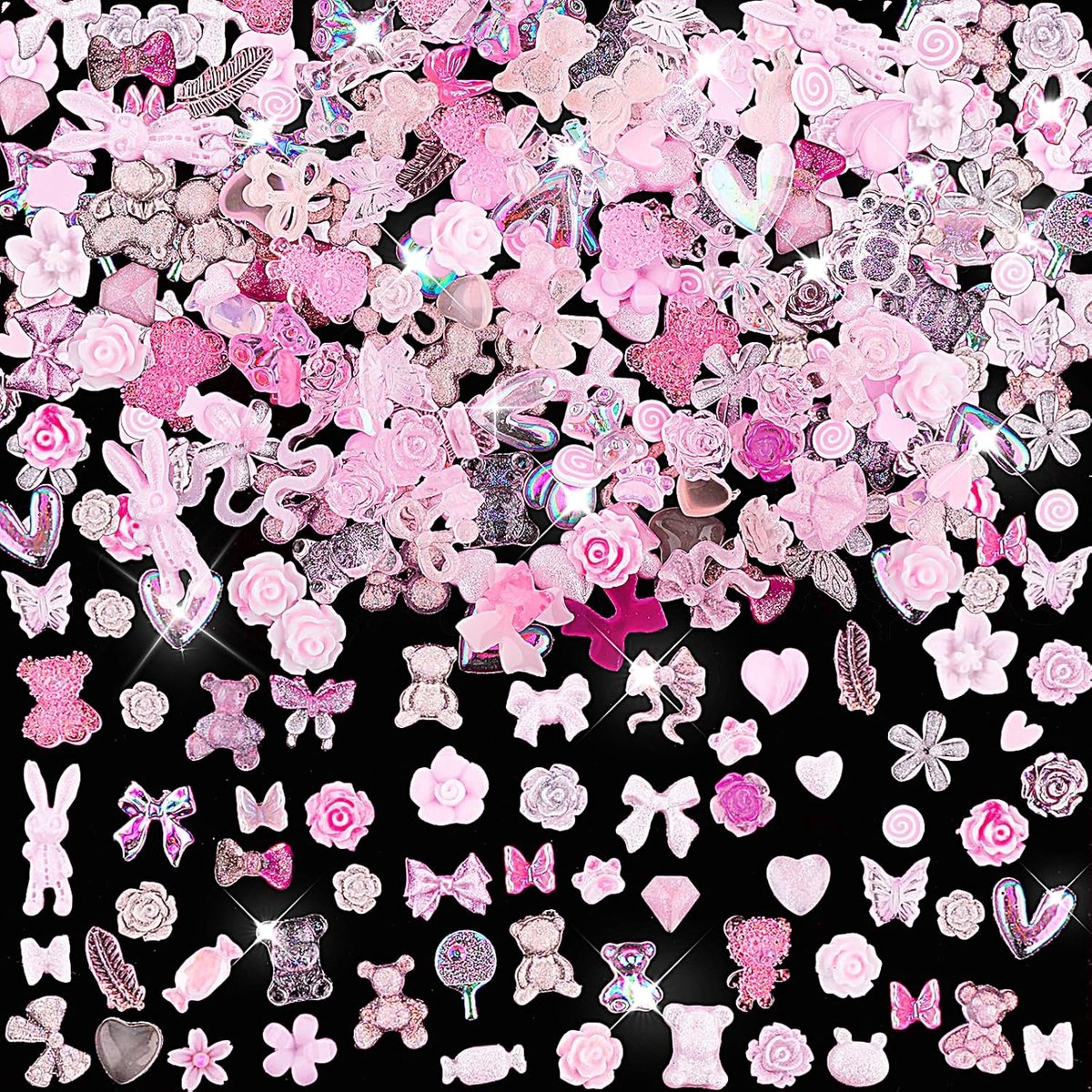Nagel Charms 200 Stuks - 3D Multi Vormen - Roze Mix - Vlinder/Boog/Bloem - DIY Nagel Kunst - Hars Materialen - Nageldecoratie