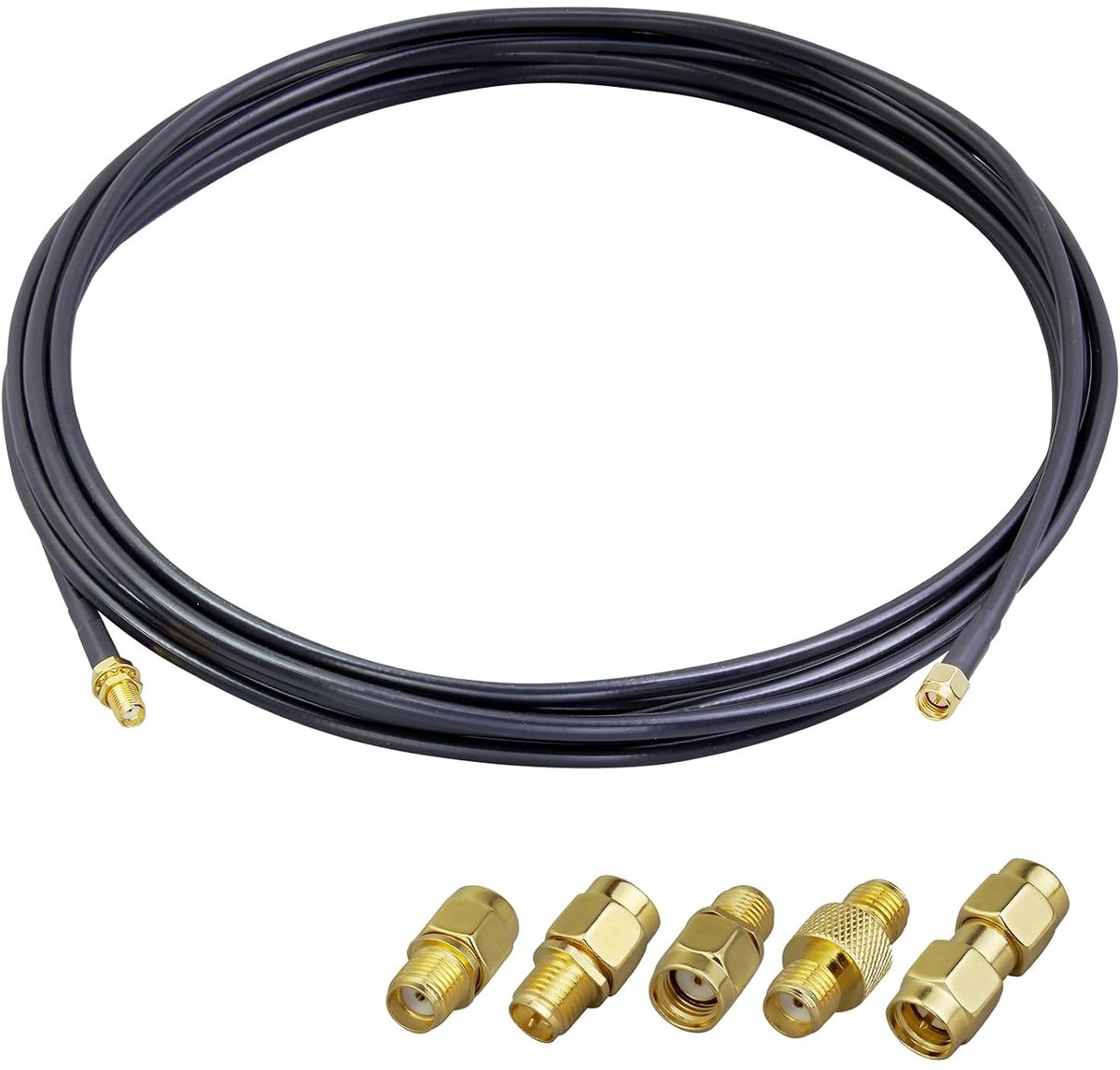 SnelShoppen - Wifi Antenne Verlengset SMA Mannetje naar Vrouwtje Coaxkabel RG58 5M + 5 Stuks SMA RF Coax Adapter Laagverlies voor Wifi Antenne, Draadl