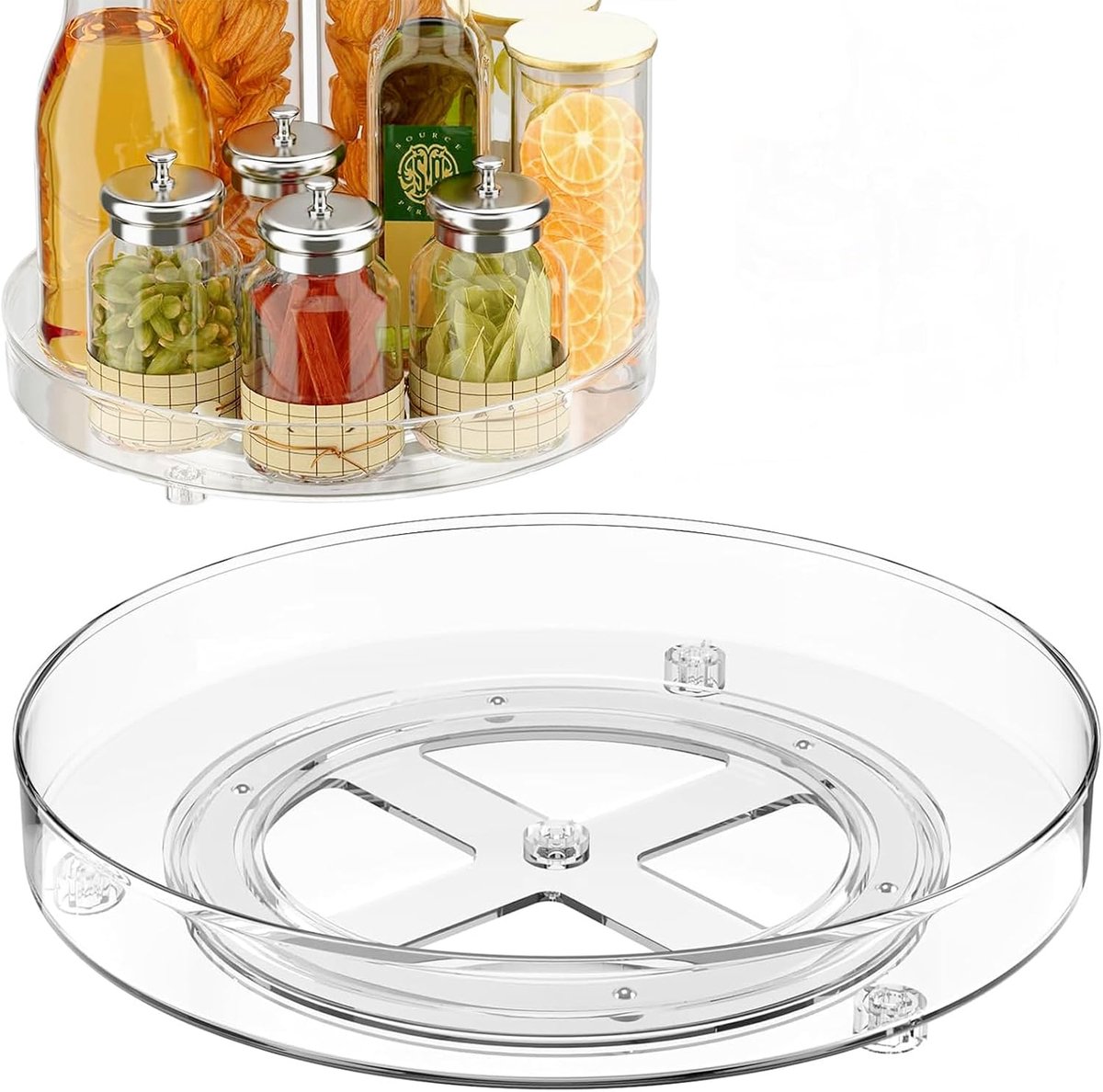 JESIFFY Set van 2 roterende koelkastdienbladen 27 cm + 23,5 cm, kruidenrek, draaibaar kruidenrek - ShopVlot