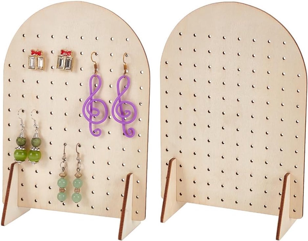 SnelShoppen - 2 stuks Houten Oorbellen Organizer Stand met 116 Gaten, Pegboard Display Stand voor Oorbellen en Sieraden, 18 x 13 cm, Ideaal voor Verko