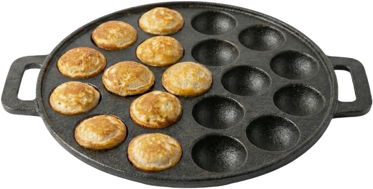 Poffertjespan - Gietijzeren pan - Lekkere poffertjes - 15 holtes - Ø 24 cm - Zwart