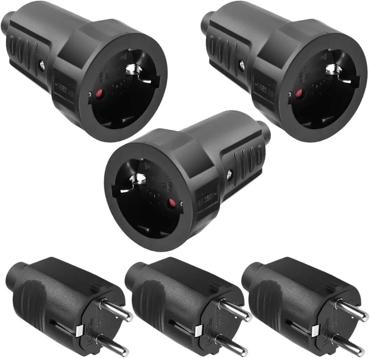 Schuko stekker coupling set - 3 paar - rubber - waterdicht - veilig gebruik buiten - SnelShoppen