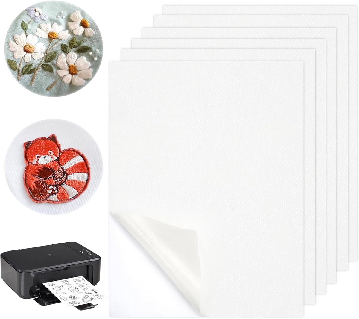 SnelShoppen - Pack van 6 A4 Zelfklevend Wateroplosbaar Borduurpapier 29.7 x 21 cm, Geschikt voor Handgeschreven en Machineborduurwerk