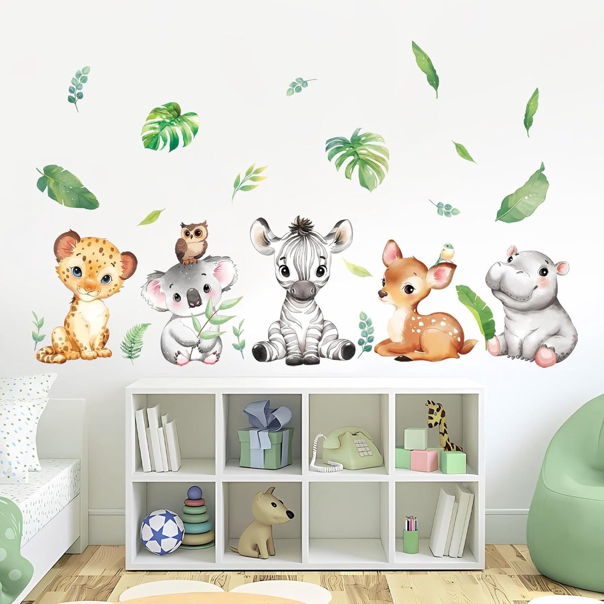 Wandstickers Jungle Dieren - Cartoon Safari Beestjes - Watervast en Verwijderbaar - Perfect voor Kinderkamer - ShopVlot