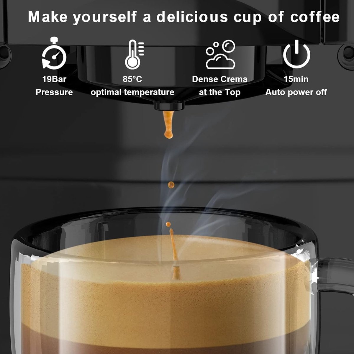 4-in-1 capsule koffiezetapparaat voor Nespresso Original/Dolce Gusto/gemengde koffie/ESE-pads (44 mm, 19 bar, 1450 W, 800 ml thumbnail 6