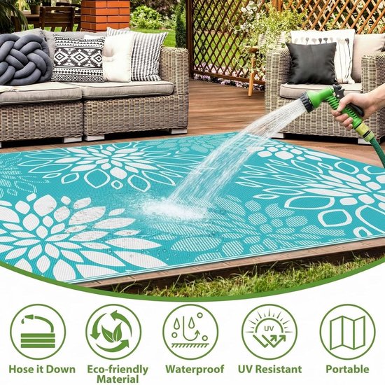 Outdoor Kleed - Tuinkleed Waterdicht - Buiten Leven - Omkeerbaar Design - 150 x 240 cm - Blauw Groen van OutDoor — afbeelding 4