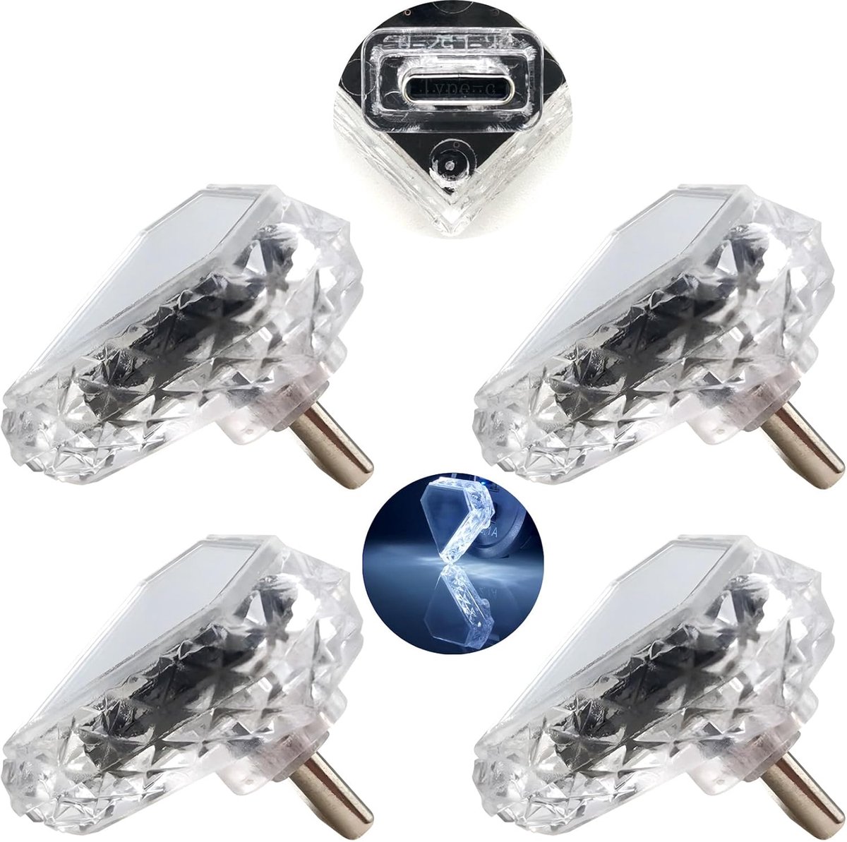 SnelShoppen - Mini Nachtlampje, Ambient Light CTRICALVER, 5V/1A Kleine Noodverlichting Type-C Driehoek (Touch) Wit 4 Stuks, PC Materiaal, Geschikt voo