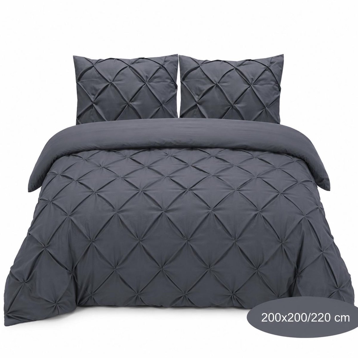 Luxe Geplooid dekbedovertrek - Antraciet - 200x200/220 - Ademend & Zacht - Hotel Chique - incl kussenslopen