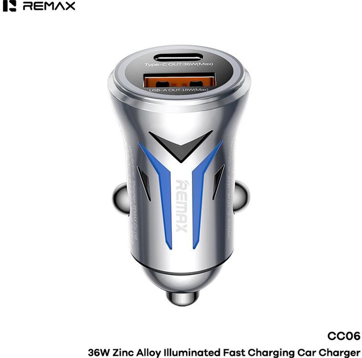 Remax CC06 - Autolader - 36W - Zinklegering - Ledverlichting - Zilver