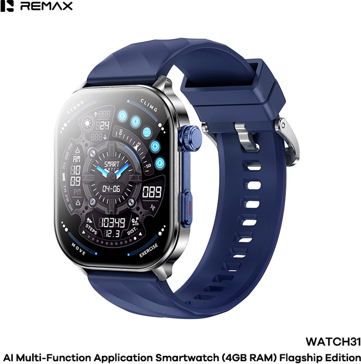 Remax WATCH31 - Smartwatch - AI - 4GB - IP68 - Bellen via bluetooth - Blauw