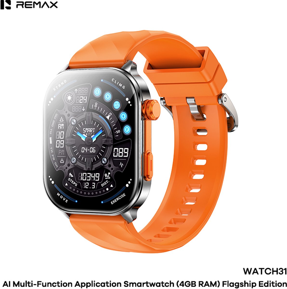 Remax WATCH31 - Smartwatch - AI - 4GB - IP68 - Bellen via bluetooth - Oranje