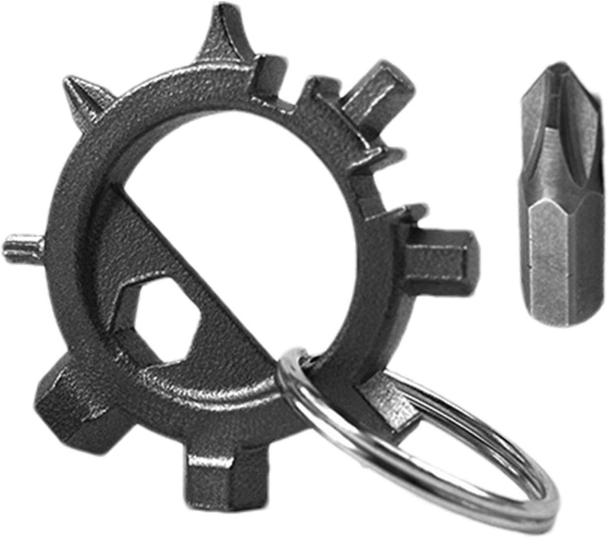 Sleutelhanger Schroevendraaier - Multitool Sleutel - Fiets Onderhoud - Roestvrij Staal - 3mm tot 10mm - Zwart