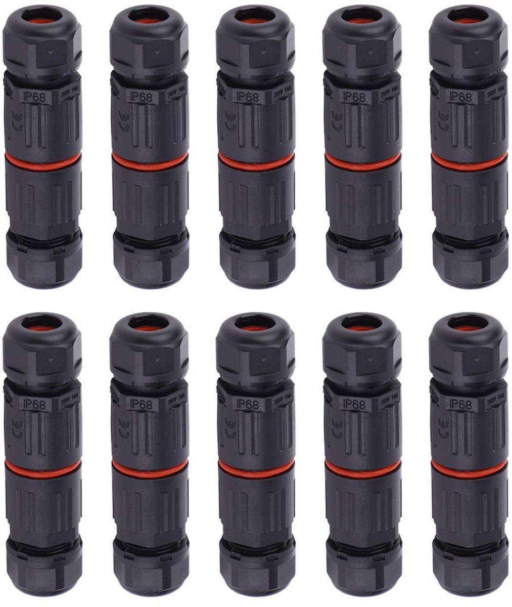 SnelShoppen - Pack van 10 IP68 Elektrische Stopcontacten, Waterdichte Kabelverbinders, 0.5 mm² - 2.0 mm², 3-Pins, Buitenkabeldoos, Buitengebruik