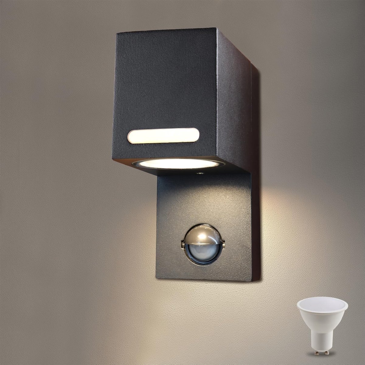 Buitenlamp met Bewegingssensor, GU10 Wandlamp, Waterdichte LED Wandverlichting, 5W, 600 Lumen, 3000K Warm Wit, Ideaal voor Tuin en Terras