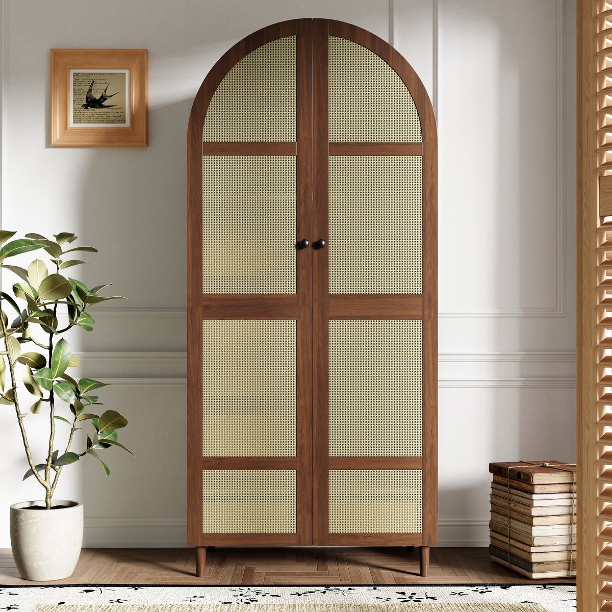 VVBV Kledingkast - 80 x 50 x 179 cm, Walnoot, Kledingroede, Lades, Schoenenopberging, voor Slaapkamer en Hal