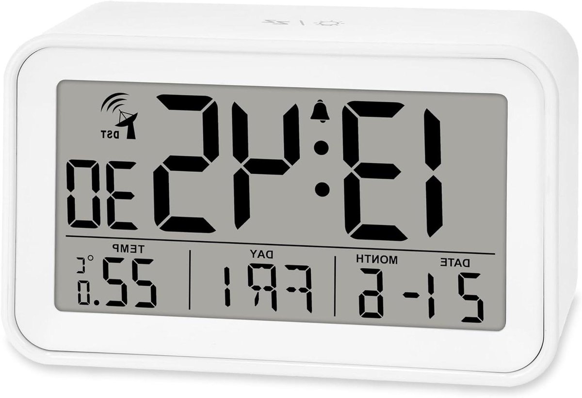Digitale Wekker - Reiswekker Kalender - Tijd Weergave - Radio Gestuurd - 10 x 6 cm - Mat Wit