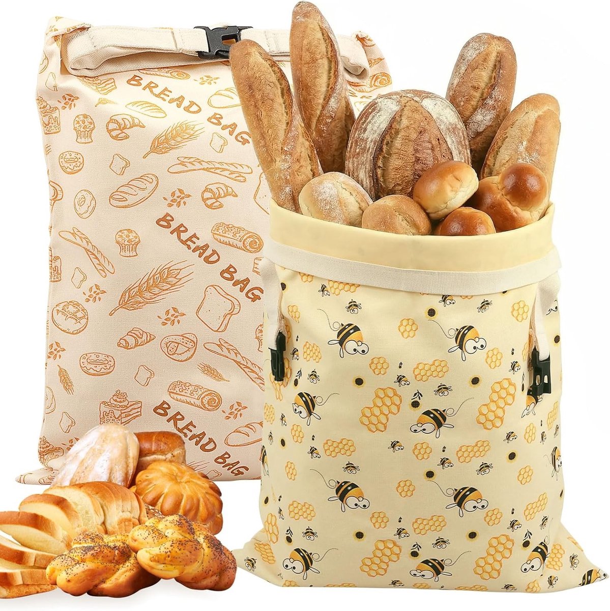 Bijenwas Broodzak - Kleurrijke Print - 43 x 33 cm - Herbruikbare Katoenen Broodzak - Voor Brood en Gebak
