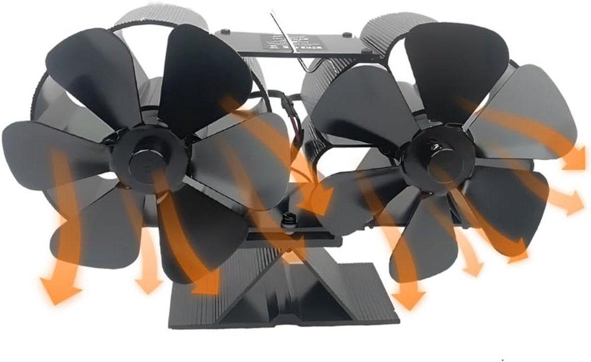 Houtkachel Ventilator - Warmtegestuurde Fan - Warmte Verdelen - Dubbele Stille Motoren - 6 Inch - Zwart