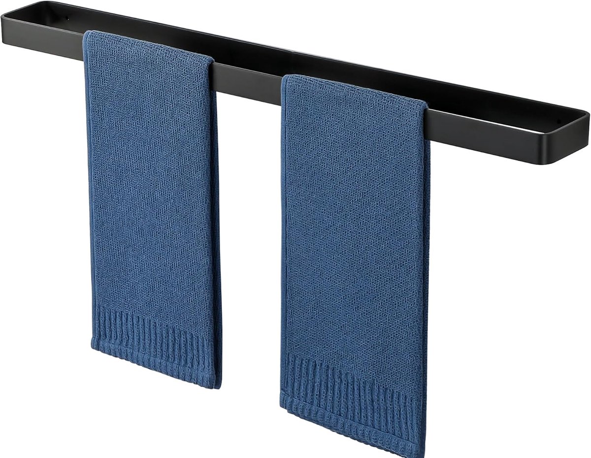 Handdoekhouder 70 cm - zwart aluminium - wandmontage - ideaal voor badkamer en keuken - ShopVlot