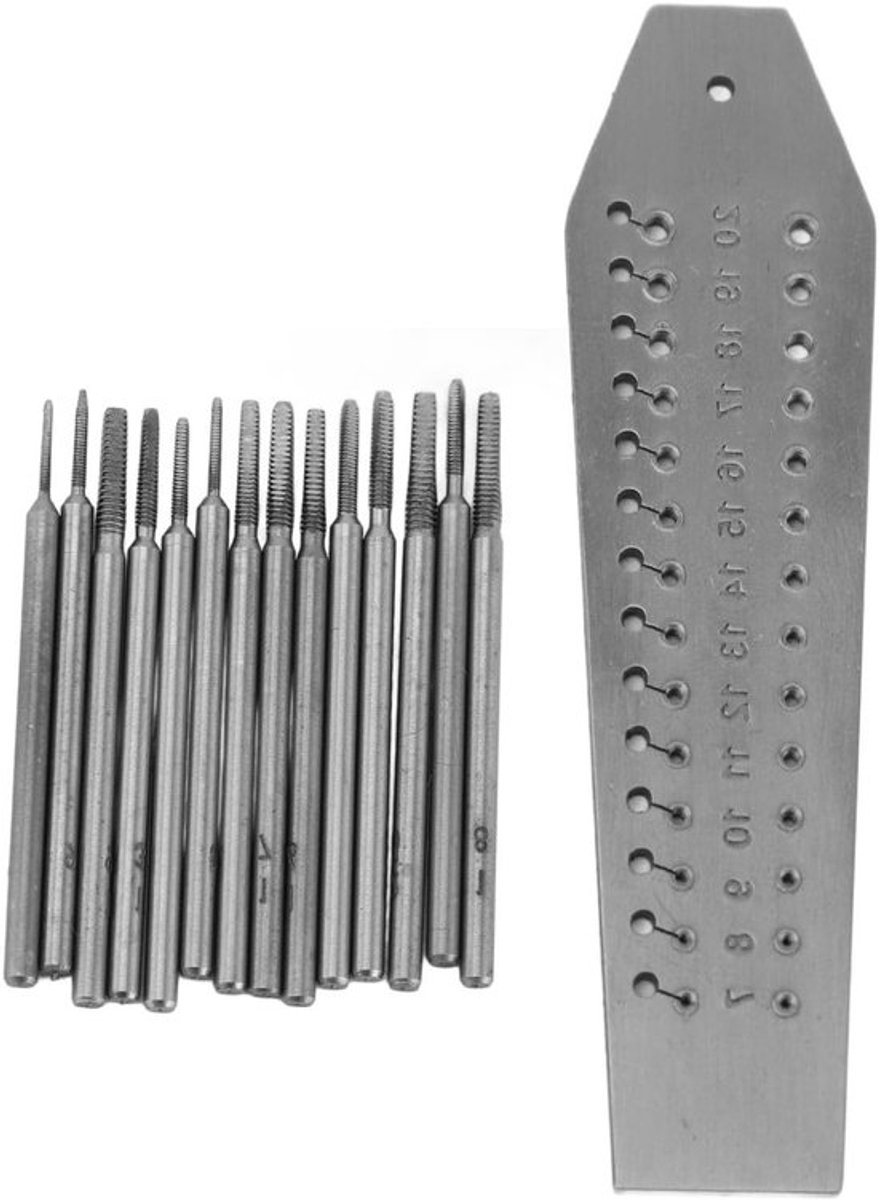 14-delige Tap en Die Set voor Miniatuurwerk, 0.7mm-2mm voor Sieraden en Horloges, Precisie Gereedschap voor Juweliers en Reparaties