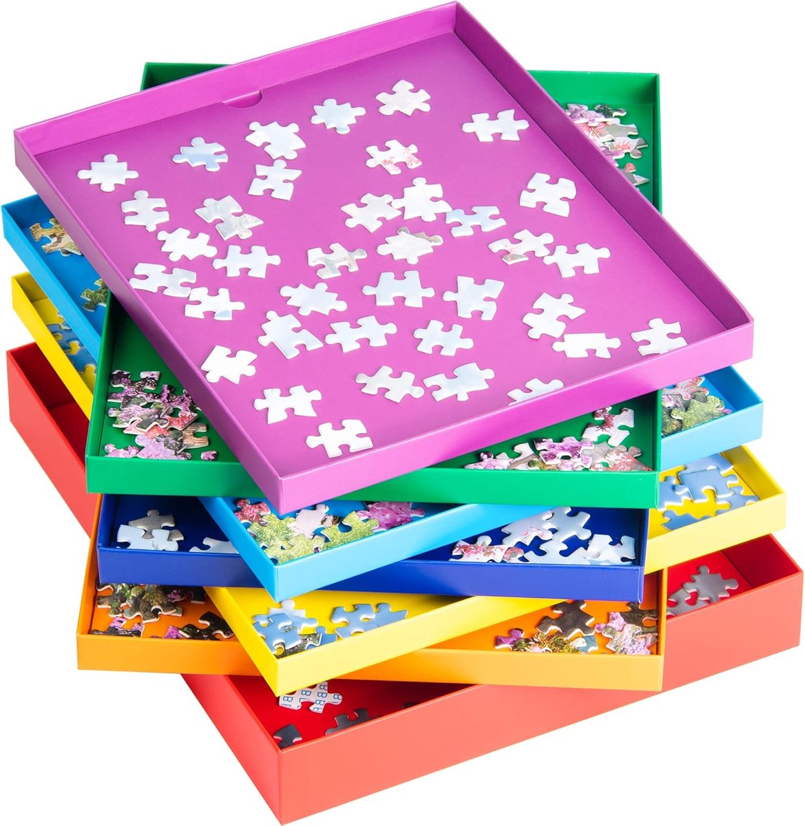 Puzzel Sorteringsdozen Stapelbaar - 7 Kleuren en Maten - Met Deksel - Geschikt voor 1500 Puzzelstukken - ShopVlot