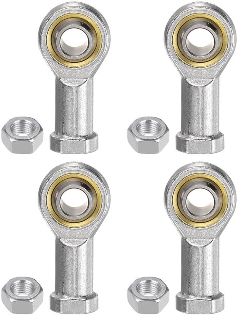 Set van 4 M12 Hinge Ends met Rechtsdraad - Geavanceerde Scharnierlagers voor Verbindingen, Gegalvaniseerd Staal en Duurzaamheid